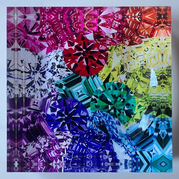 Gorgeous New Ashley Longshore Acrylic Trinket Tray Colorful Gems  6" Square - Picture 2 of 6